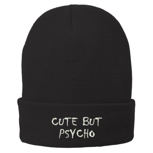 Trendy Apparel Shop Cute But Psycho Embroidered Winter Cuff Long Beanie - One Size Black