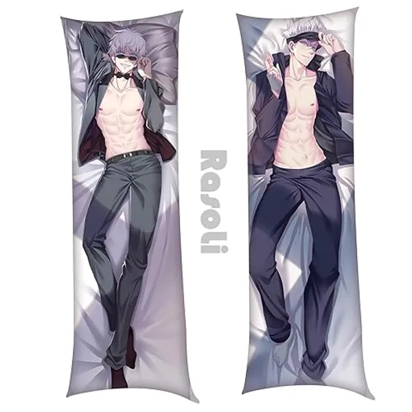 Anime Gojo Satoru Hugging Body Pillow Cover (59.1x19.7in/150x50cm) Male Dakimakura Double-Sided Printed Decorative Peach Skin Bedding Pillowcase - A