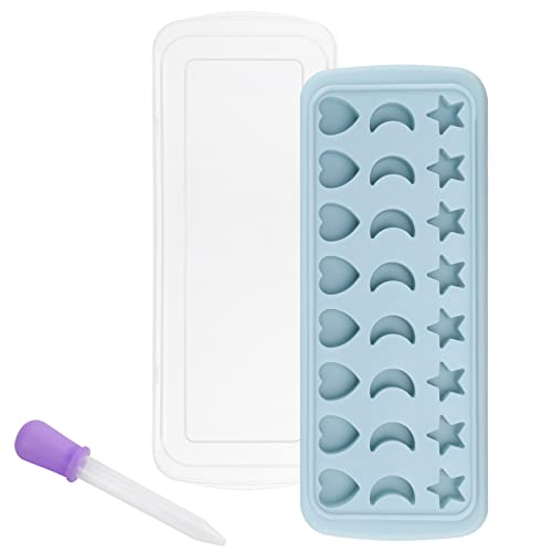 Moon Stars and Heart Ice Cube Tray Silicone Molds with Liquid Dropper，Easy Release Ice Trays with Lid, 24 Cavity Heart Mold for Ice Cubes, Gelatine, Chocolate, Baking and Candy - 24 Cavity Stars&Moon&Heart