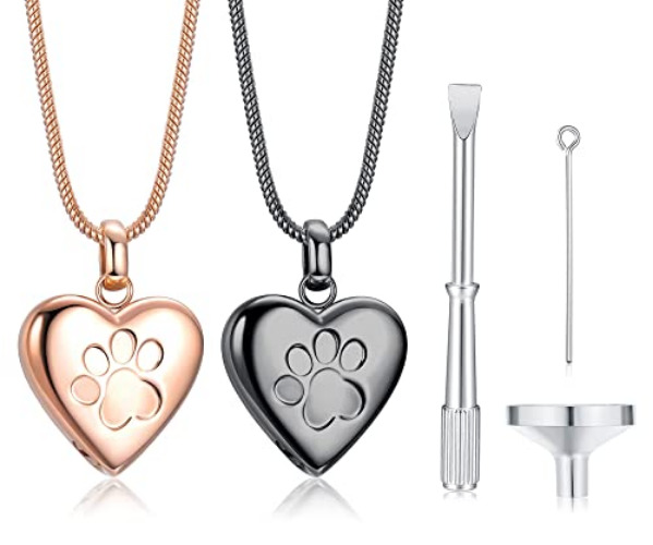 Adramata 2PCS Pet Cremation Jewelry for Ashes Pendant Paw Print Pet Heart Urn Necklace Memorial Keepsake Jewelry for Pet/Dog's/Cat's Ashes - Rose Gold & Black