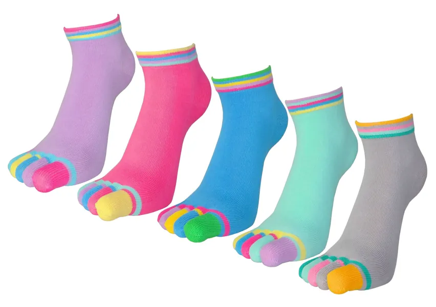 FULIER Women Girl's Pilates Five Finger Toe Yoga Sport Cotton Ankle Socks 5 Pack - Color 1
