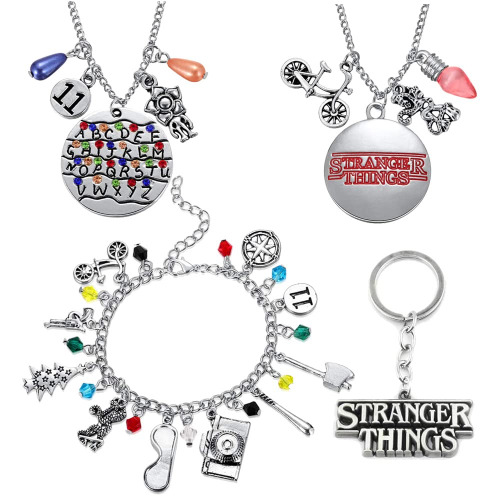 OKAZZ Strange Movie Jewelry Merch, Including Necklace Bracelets Keychain Halloween Cosplay for Girls Boys Women Men - 