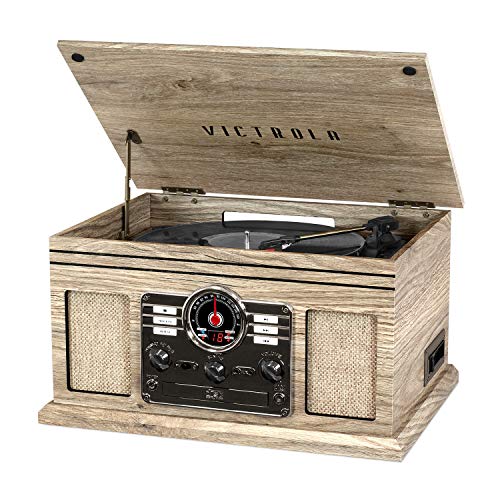 Victrola Nostalgic 6-in-1 Bluetooth Record Player & Multimedia Center with Built-in Speakers - 3-Speed Turntable, CD & Cassette Player, AM/FM Radio | Wireless Music Streaming | Farmhouse Oatmeal, 1SFA - Farmhouse Oatmeal - Entertainment Center