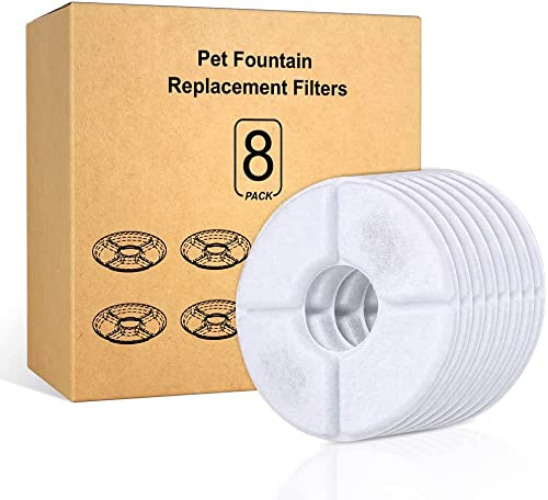 Peteast 8 Pack Replacement Filters for Cat Fountain, Pet Water Fountain Filters, Activated Carbon Filters for Cat and Dog Water Fountain, Automatic Flower Water Dispenser Filters - 