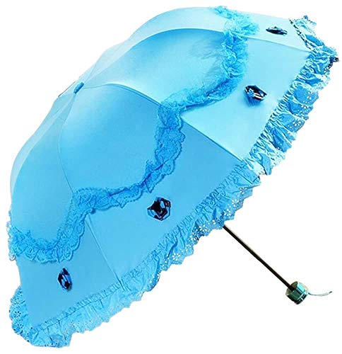 Honeystore Princess Lace Ultraviolet-Proof Folding Umbrella Anti-uv Dome Parasol - Blue