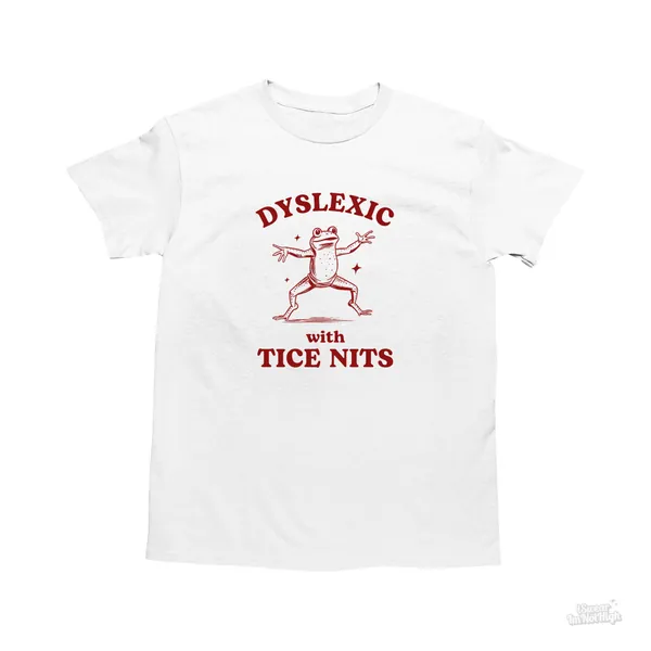Dyslectisch met Tice Neten, grappige dyslexie shirt, kikker T shirt, stom Y2k shirt, stom vintage shirt, sarcastische cartoon tee, domme meme shirt