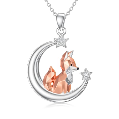 TOUPOP Fox Necklace for Women 925 Sterling Silver Origami Fox Moon Pendant Necklace Animal Jewelry Gifts for Women Girls
