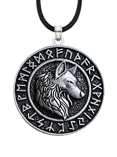 HAQUIL Wolf Necklace, Viking Runes Coin Wolf Pendant, Faux Leather Cord, Viking Jewelry Gift for Men - 5