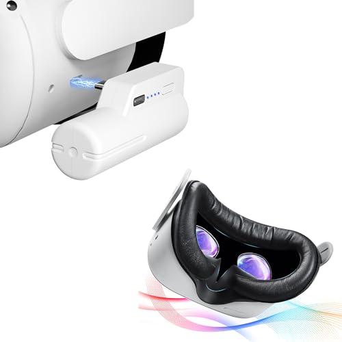 Saqico 5000mAh Head Strap Battery Pack and Face Pad & Face Cover Cushion Replacement for Oculus Quest 2