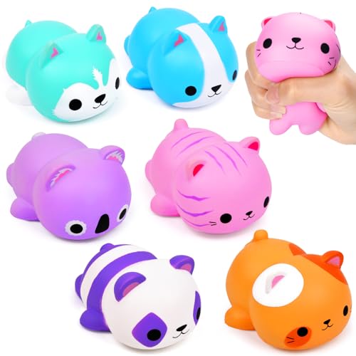 Cat Squishies Stress Balls for Adults Kids: 6PCS Jumbo Animal Squishies Slow Rising Fidget Sensory Toys Classroom Prizes Party Favors Valentines Gifts Easter Goodie Bags Christmas Stocking Stuffers