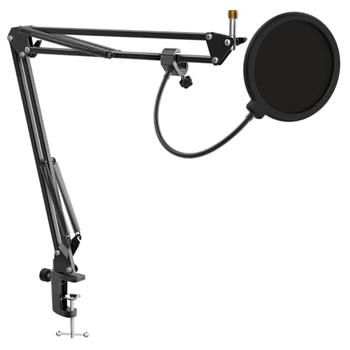 FIFINE Microphone Arm Stand and Pop Filter Set for Recording, Studio Suspension Scissor Mic Boom with Heavy Duty Clamp, Mic Shield for Boom Arm or Desktop Stand for Podcasting Voice-over(CS1+PF1)