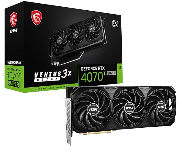 MSI GeForce RTX 4070 Ti Super 16G Ventus 3X Black OC Graphics Card (NVIDIA RTX 4070 Ti Super, 256-Bit, Extreme Clock: 2655 MHz, 16GB GDRR6X 21Gbps, HDMI/DP, Ada Lovelace Architecture)