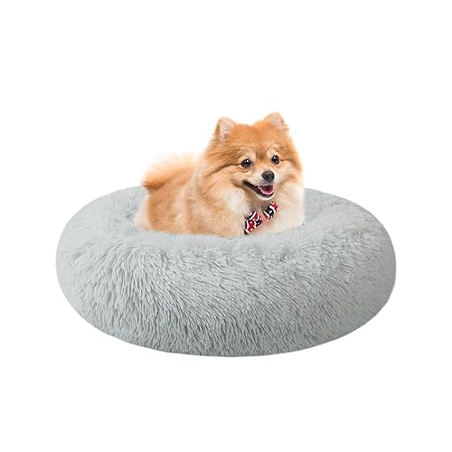 Nisrada Cat Beds for Indoor Cats,24 Inch Dog Bed for Small Melium Large Dogs, Washable-Round Pet Bed for Puppy and Kitten with Slip-Resistant Bottom - 24 Inch - light grey