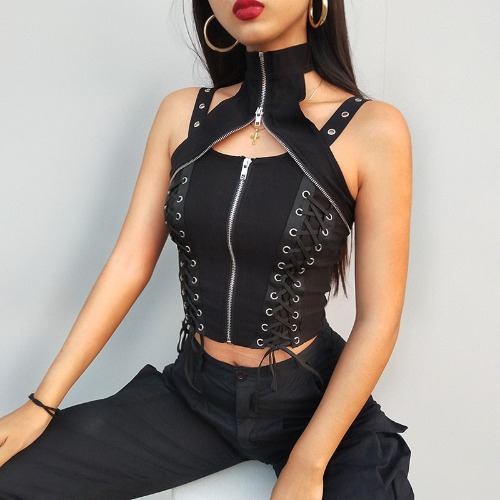 Goth Lace-Up Sleeveless Tank Top | S