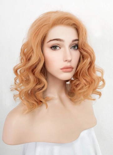 Peach Pink Wavy Lace Front Synthetic Wig LF1795 | Peach Pink