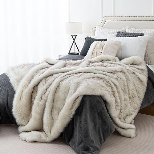BATTILO HOME Luxury White Faux Fur Blanket Extra Large 60 x 80 Inches Super Soft Oversized Fox Fur Throw Blankets for Couch, Bed Reversible to Plush Velvet - White&black - 60"x80"