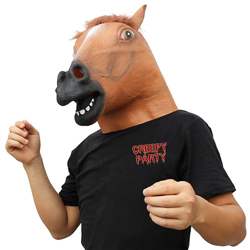 CreepyParty PferdeMaske Halloween Kostüm Party Tierkopf Latex Maske Pferd Karneval Masken (Braun)
