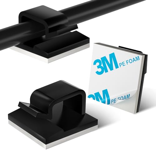 KGROTE 100 Stück Kabelhalter, Kabelführung Organizer Kabelclips Selbstklebend Outdoor Kabelklemmen, Kabel Haken Draht Halter für Kabelmanagement - Kabelbefestigung Lichterkette (Schwarz) - Klein - Schwarz