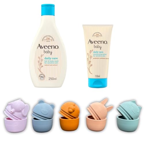 Alimos Bath Toys Bundled With Aveeno Baby Daily Care Hair & Body Wash 250ml And Daily Care Moisturising Lotion 150ml