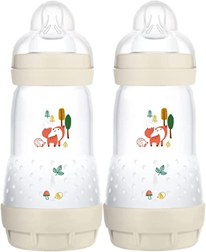 MAM Easy Start Self Sterilising Anti-Colic Baby Bottle Pack of 3 (3 x 260 ml), Anti-Colic Bottle with Medium Flow MAM Teats Size 2, Newborn Essentials, Pink (Designs May Vary) - White