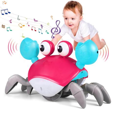 Baby Crawling Crab Toys With Music and Light Interactive Walking Sensory Toys with Automatically Avoid Obstacles Function Musical Toys for Kids Toddler