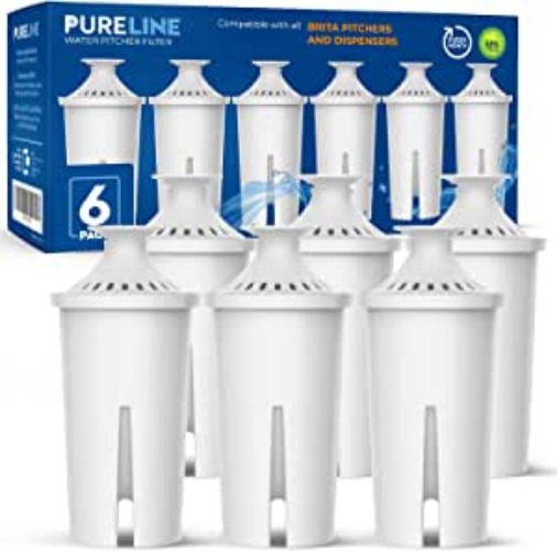 Replacement for Brita Water Filter, Brita Water Pitcher Filters. Compatible with Brita Pitcher Filter Standards Grand, Lake, Capri, Wave Classic 35557, OB03, NSF Certified, By PURELINE (6 Pack)