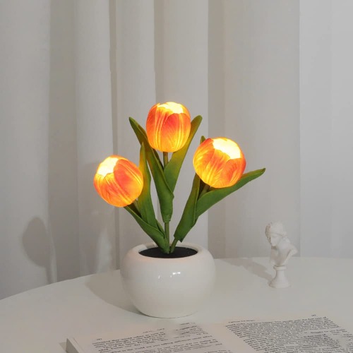 LIZHOUMIL Led Table Lights,Led Simulation Tulip Night Light with Vase,Table Lamp Ornaments for Home Living Room Desktop Decor for Home Decor, Table Centerpieces, Night Lamp, Gift Idea Orange