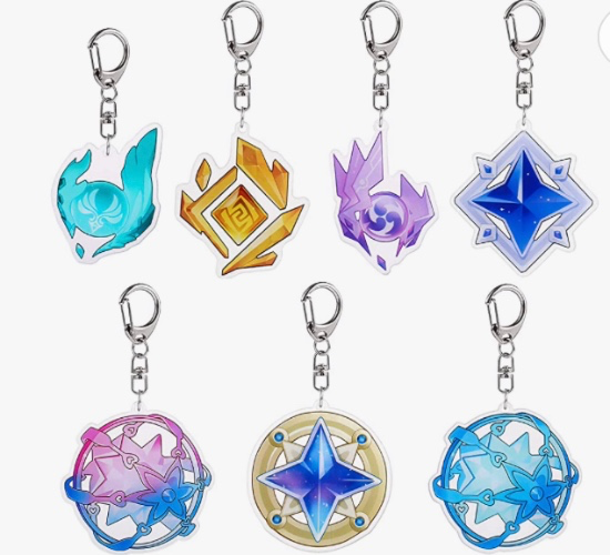 Genshin Impact Sleutelhanger 7 stuks, Anime Sleutelhanger, Verweven Lot, Kennismaken Lot, Starglitter, Stardust, Anemoculus, Geoculus en Electroculus, Multi 7 stuks
