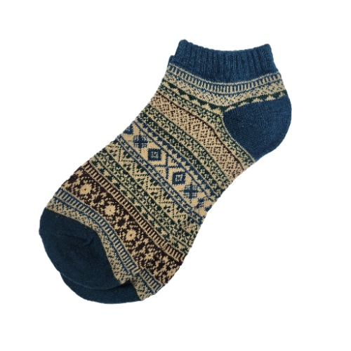Warm Woolen Block Knitting Ankle Socks (Adult Large) - Adult Large / Blue