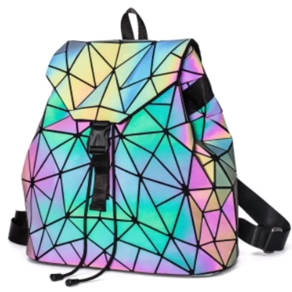 Women Geometric Luminous Backpack Handbag Fashion Shoulder Bag Lingge Flash Travel Rucksack