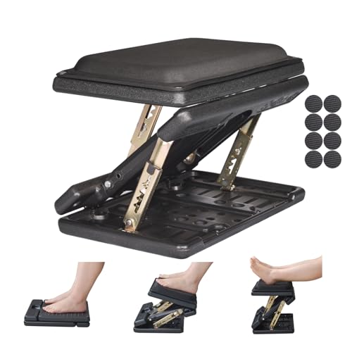 Leermart Adjustable Footrest with Removable Foam Cushion, Under Desk Footrest with Massage Beads for Car, Home, Office Stool, 4-Level Height for Improved Posture Back&Hip Pain Relief(Black Plus) - Black Plus