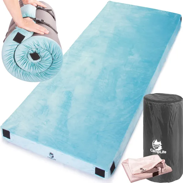 Camplife Certipur-US Memory Foam Sleeping Mattress Most Comfortable Camping Mattress with Carry Bag Travel Strap Removable Waterproof Cover Roll Out Sleeping Pad Floor Bed (Twin - 75" x 38" x 3")