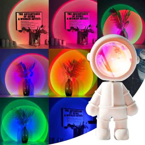 Luubeibei Spacekid Sunset Lamp Projector, LED Night Light Sunset Projector Support Touch Control/360° Rotation, Rechargeable Astronaut Projector for Gift Giving or Bedroom Room Decor（7 Colors… - PANG 2-Seven color