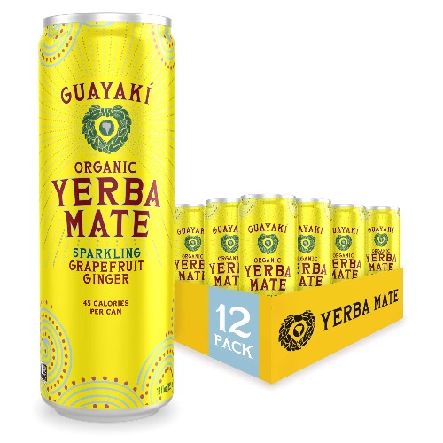 Guayaki Yerba Mate, Sparkling Clean Energy Drink Alternative, Organic Grapefruit Ginger, 12oz Cans (Pack of 12), Reduced Calorie with 45 Calories Per Can, 80mg Caffeine - Grapefruit Ginger