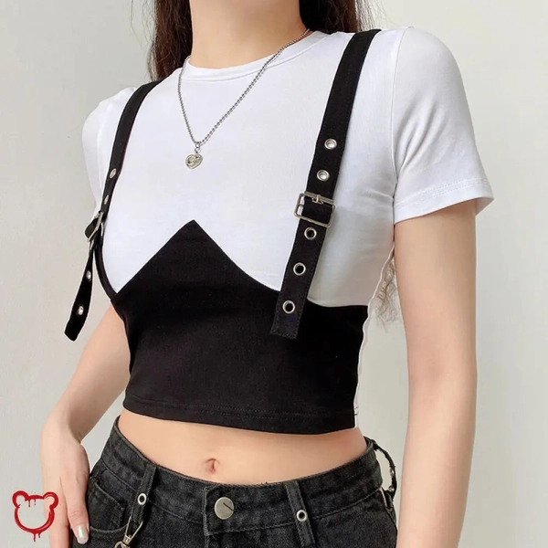 White Tee with Bust Buckle Pattern