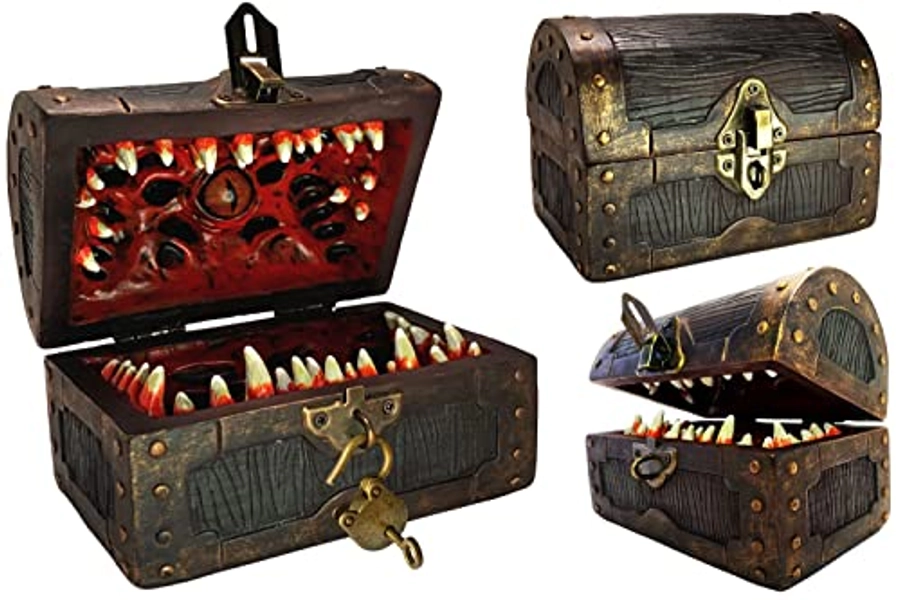 Galdor's Guild Mimic Chest Dice Storage Box | Free Lock & Key | Compatible with Dungeons & Dragons Players, Dungeon Master/DM RPG Gaming | Holder Vault Case | Holds 6 Sets of Polyhedral Dice (Large)