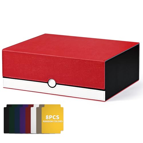 UAONO Card Storage Box for Trading Cards, 1800+ PU Leather Commander Card Deck Case, Magnetic Closure Card Holder Fits for Magic Game Cards (Red&White) - Red&White - 1800+