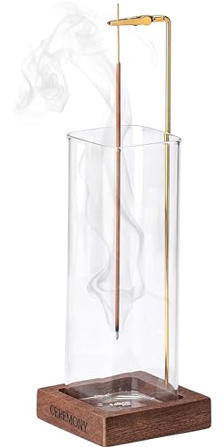 CEREMONY Incense Holder，Wood Incense Holder for Sticks with Glass Ash Catcher，Incense Burner for Meditation Yoga Spa Room Decor - 8x8 - Wood