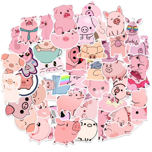 50 Pack Pink Pig Stickers Water Bottles Laptop Car Hydroflasks Phone Guitar Skateboard Computer Cute Animal Pet Pig Vinyl Sticker Waterproof Aesthetic Trendy Decals for Teens Boys Girls Adults - Pink Pig