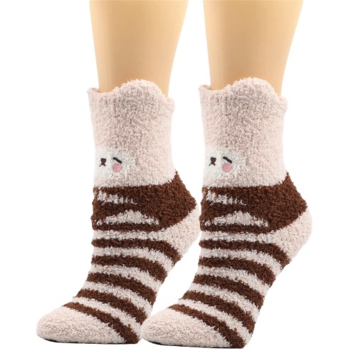 DBYLXMN Women's Winter Casual Stripe Print Super Soft Plush Warm Fuzzy Fleece Lined Socks Extended Size Womens Socks - One Size Coffee