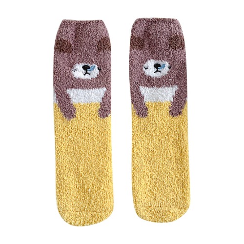 Slipper Socks for Women Cute Cartoon Pattern Thick Warm Fleece Crew Socks Girls Cozy Home Winter Fuzzy Sleeping Socks