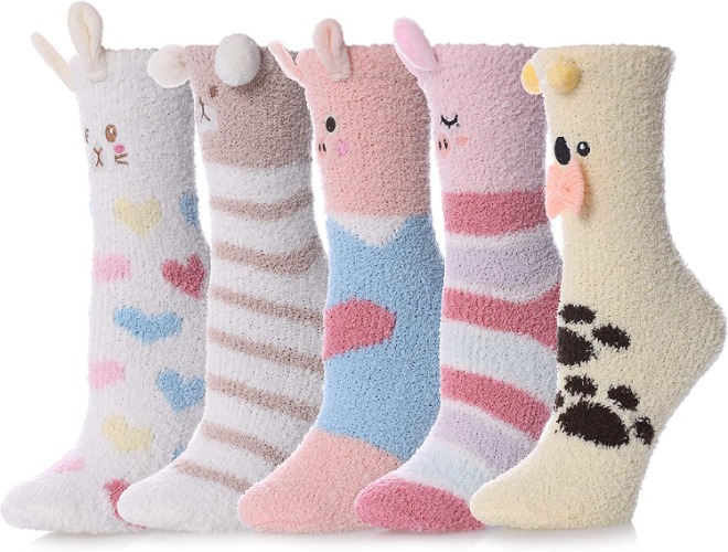 Womens Soft Cute Funny Animal Designe Microfiber Slipper Socks Cozy Fuzzy Winter Warm Socks - 5 Pairs Animal G