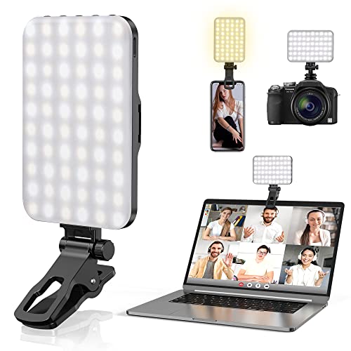 Anautin Selfie Light, 60 LED 2200mAh Rechargeable Clip Fill Video Light, 7 Light Modes, 10-Level Brightness, CRI 97+, Portable Clip on Light for Phone/Tablet/Laptop, Zoom Call Vlog Makeup TikTok Video Fill Light