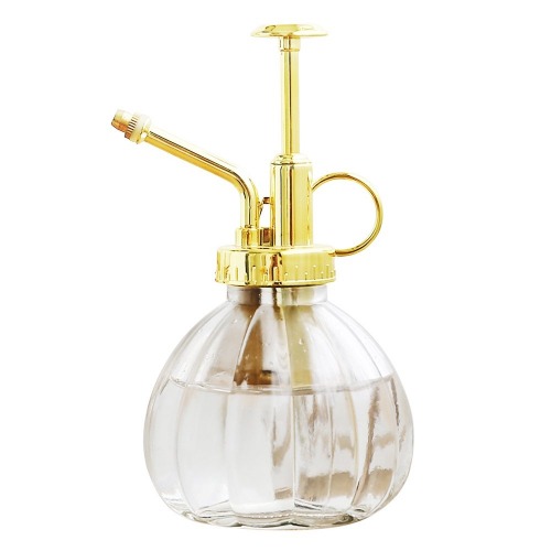 Ebristar Plant Mister, 6.5" Tall Decorative Glass Water Spray Bottle, Succulent Watering Bottle with Gold Top Pump Small Watering Can for Indoor Outdoor Plant- Clear - Clear-A