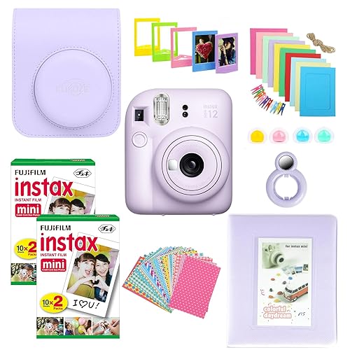 Clikoze Instant Camera Bundle with Fujifilm Mini 12 Lilac Purple Camera, Fujifilm 40 Shot Mini Film, Clikoze Mini 12 Case, Mini Album Book, Film Stickers, Colour Filters and Accessories