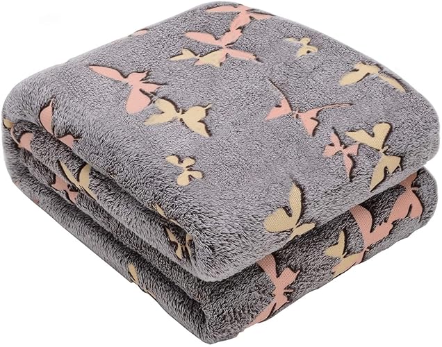 Kanguru GLOW Double Bed Blanket 100% Soft Microfibre Butterfly Grey 230 x 230 cm, 1301 - 230 x230 cm - DOUBLE GLOW BUTTERFLIES