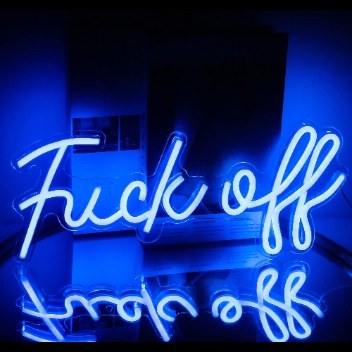 Fuck Off Neon Sign Blue Word LED Neon Wall Light Signs Acrylic USB Neon Lights for Bedroom Letter Neon Lamp Sign for Bar Pub Home Decorations 17'' x 8''
