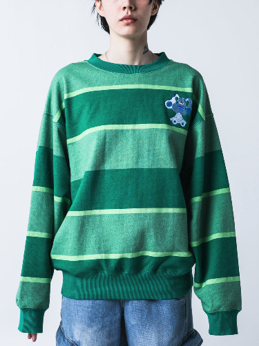 Steve Green Striped Crew Neck Sweatshirt | XXL
