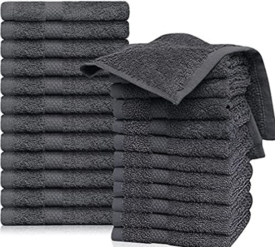 QUBA LINEN Grey Washcloths Pack of 24-12"x12" 100% Ring Spun Cotton Premium Soft Absorbent Quick Dry Luxurious wash Cloths Set Hotel Quality (Grey, 24Pack 12x12) - Pack of 24
