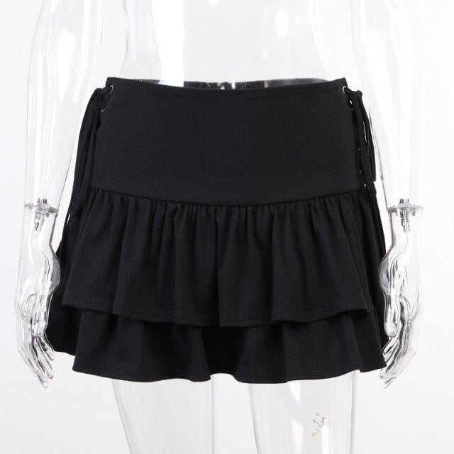 'Dark Energy' Black Alternative Lace up Skirt - L